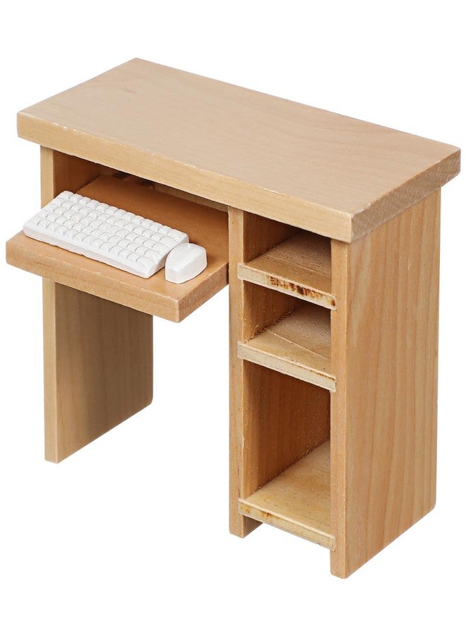 Garneck Dollhouse Miniature Office Computer Desk Table with Mouse and Keyboard 1：12 Scale Small Writing Desk Wood Miniature Fairy Garden House Furniture Decoration - Image 1